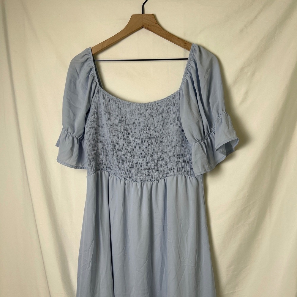 PrettyGarden Womens Smocked Flutter Sleeve Ruffle Midi Dress Size L Light Blue - Picture 2 of 11